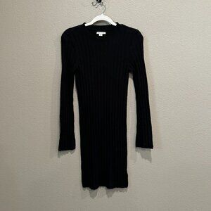 Abercrombie & Fitch Bodycon Ribbed Knit Long Sleeve Sweater Dress (Black, M)